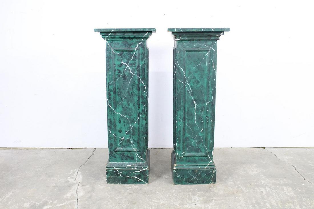 Pair Wooden Faux Green Marble Painted Display Pedestals (1 of 15)