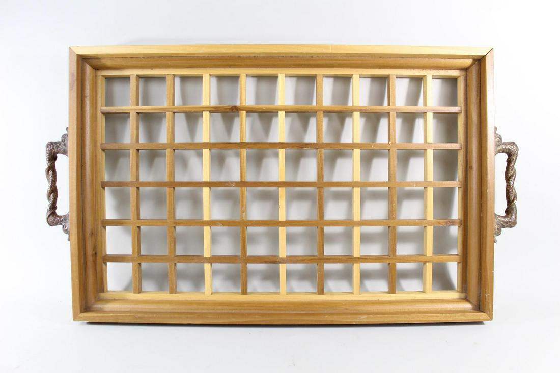 Lattice Wood Serving Tray w/ Metal Serpent Handles (1 of 9)