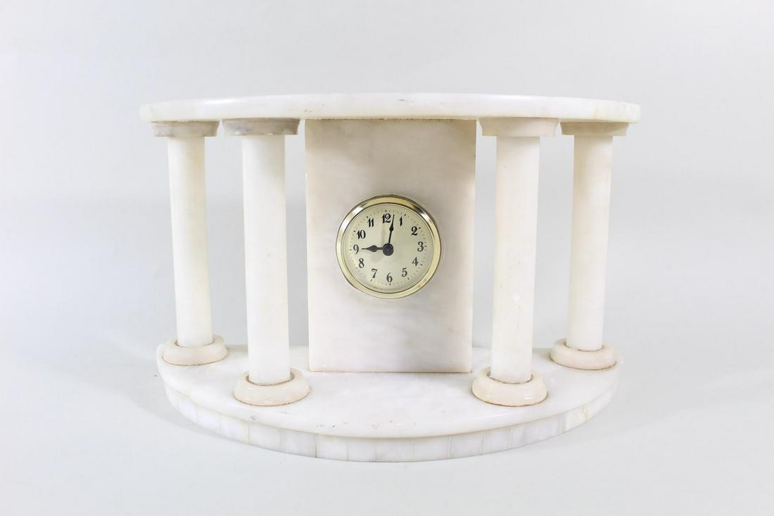 Columned White Marble Neoclassical Mantel Clock (1 of 9)