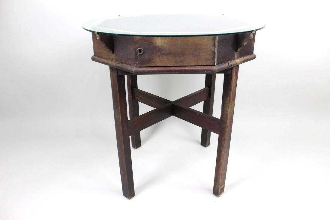 Antique Octagonal Display Side Table w/Felt & Glass Top (1 of 11)