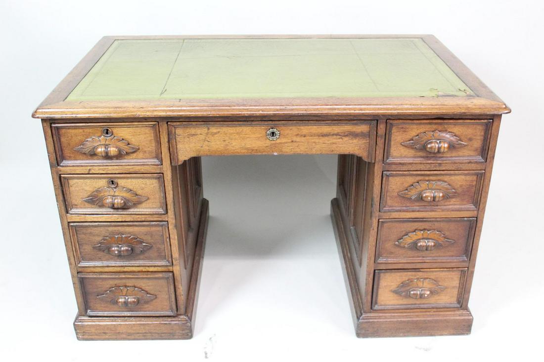 Antique Carved Wood Embossed Leather Top Executive Desk (1 of 13)