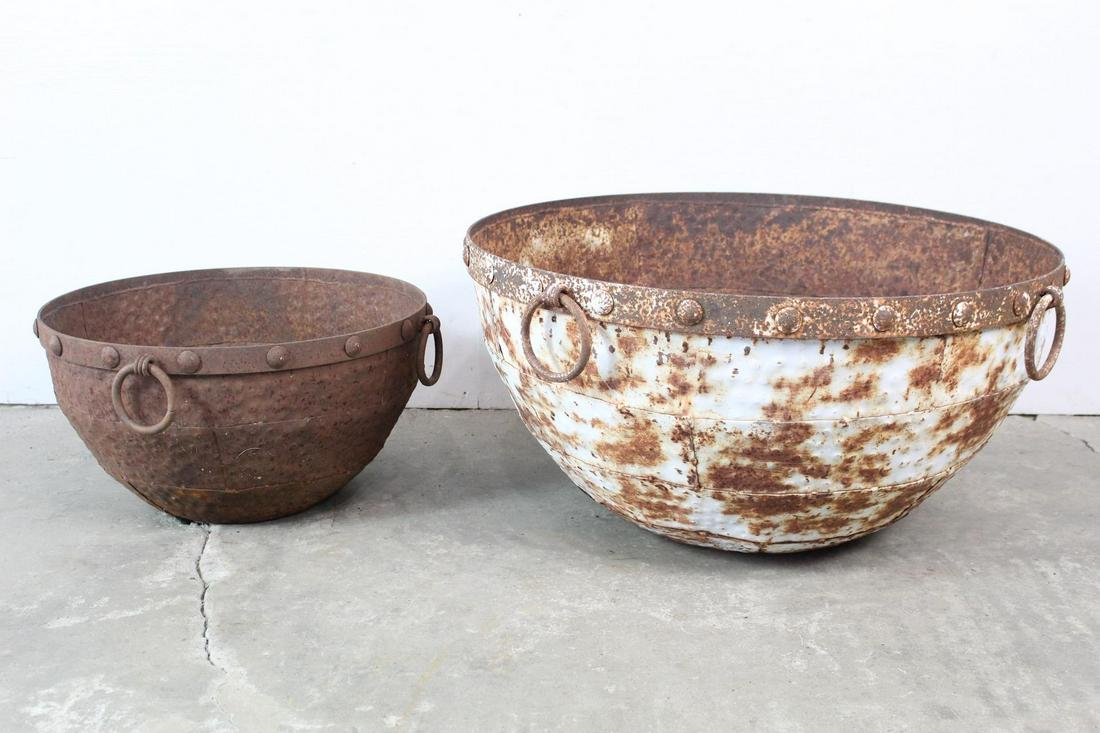 2 Large Metal Crucibles Planters w/Suspension Loops (1 of 9)