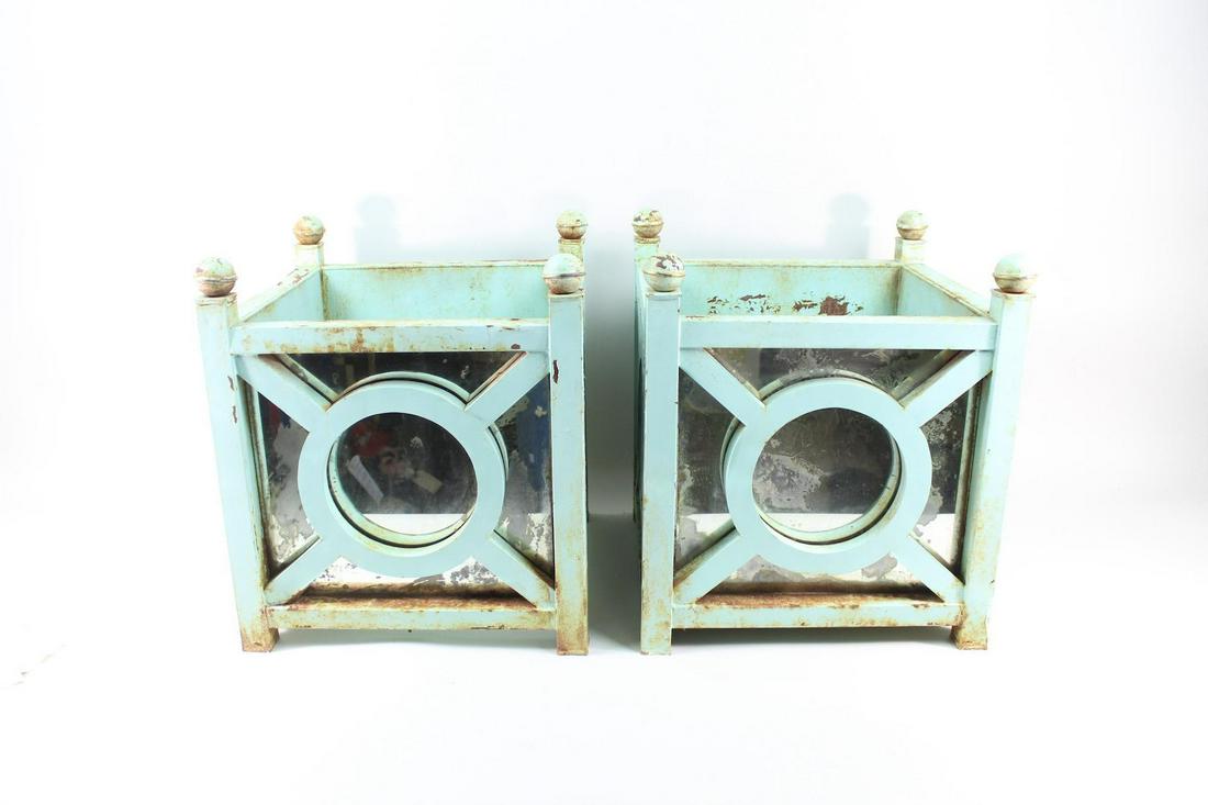 2 Mint Green/Blue Mirrored Architectural Planter Bases (1 of 20)