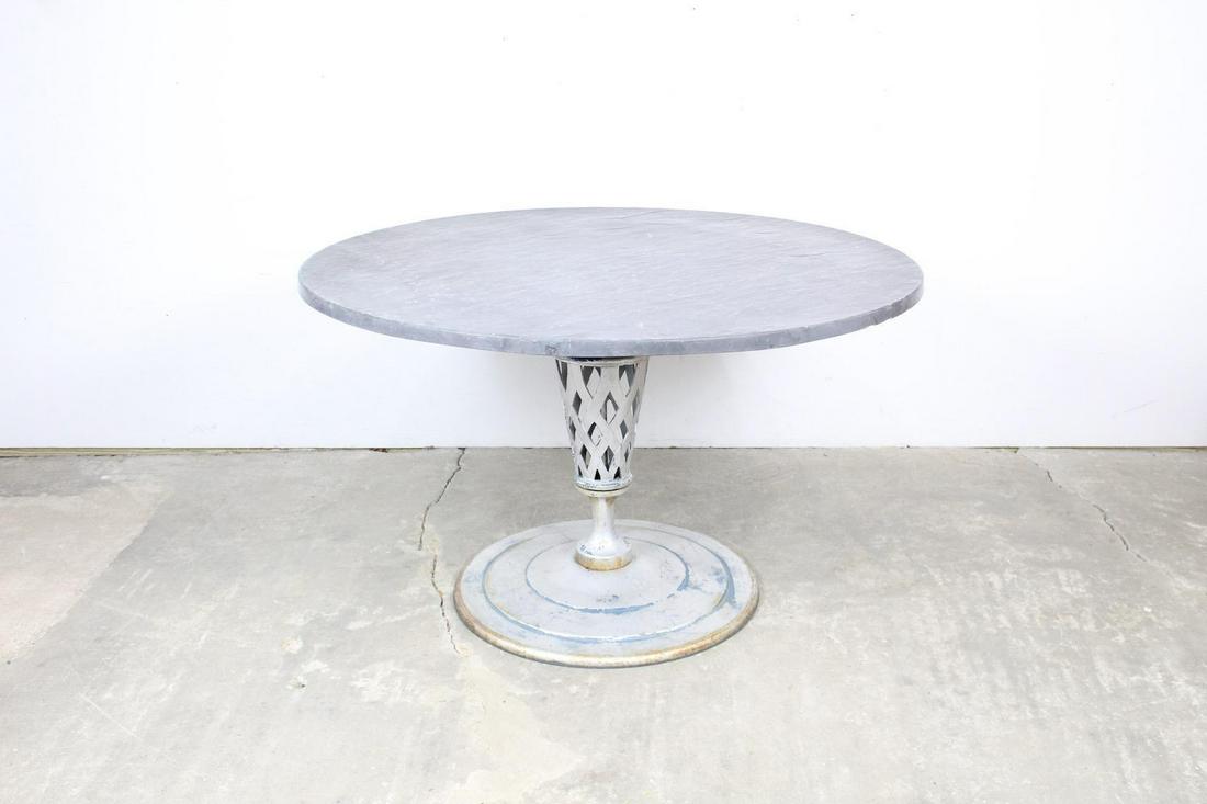 Large Circular Faux Slate Top Metal Outdoor Patio Table (1 of 11)
