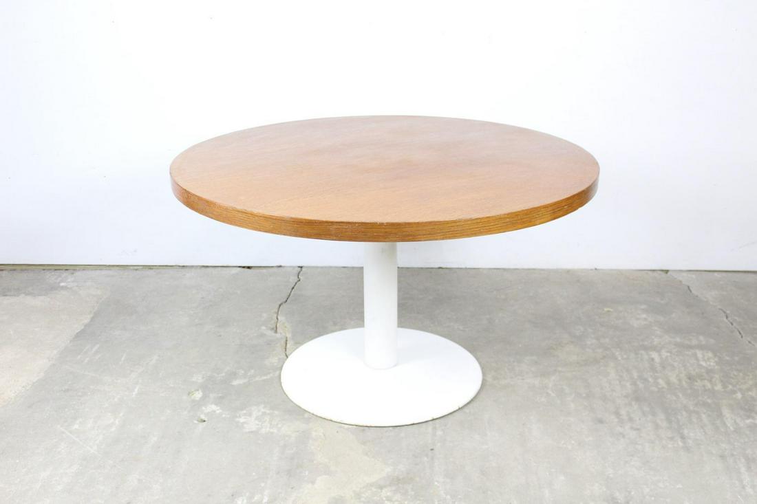 Mid-Century Modern Round Wood & Metal Pedestal Table (1 of 8)