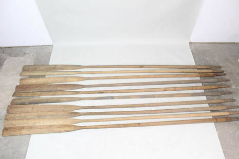 10 12 Foot Wooden Sculling Sweeping Rowing Boat Oars: 10 12 Foot Wooden Sculling Sweeping Rowing Boat Oars. These wooden rowing oars are quite sizable, measuring exactly twelve feet. Because of their length, we believe them to have been used for sweep ro