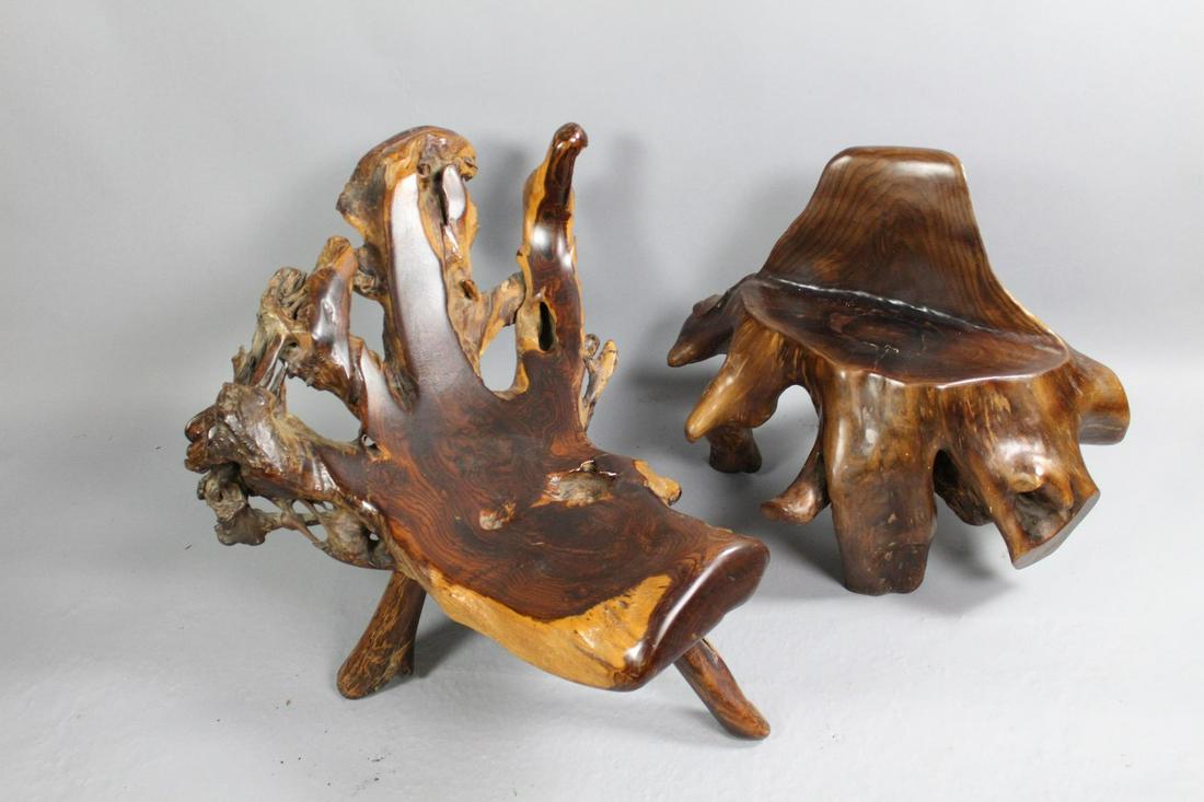 Pair of Low Mid-Century Modern Carved Burl Root Chairs (1 of 11)