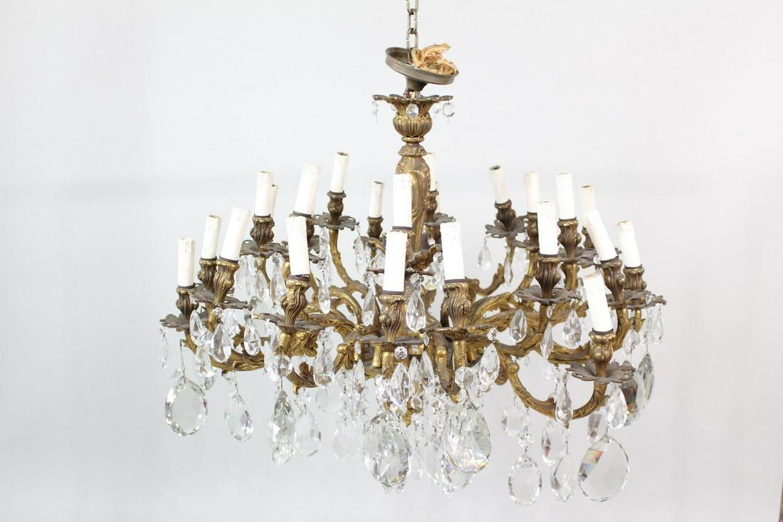 Antique Ornate Brass & Glass Prism Candle Chandelier (1 of 13)