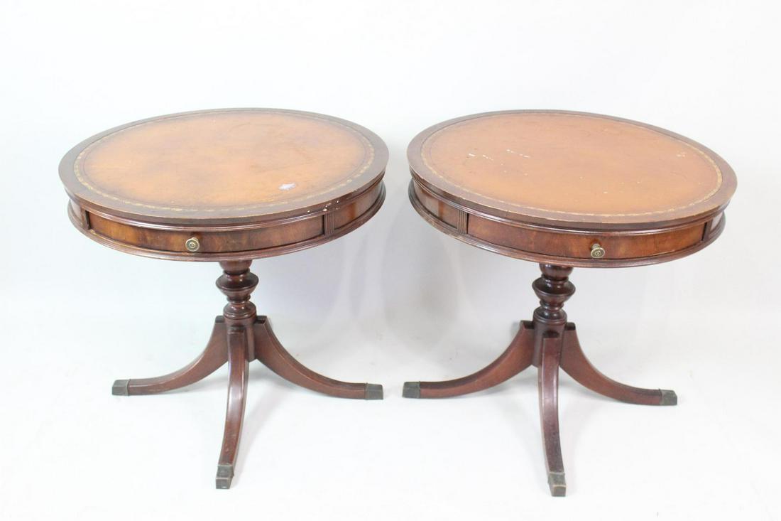 Pair of Federal Style Embossed Leather Top Side Tables (1 of 13)