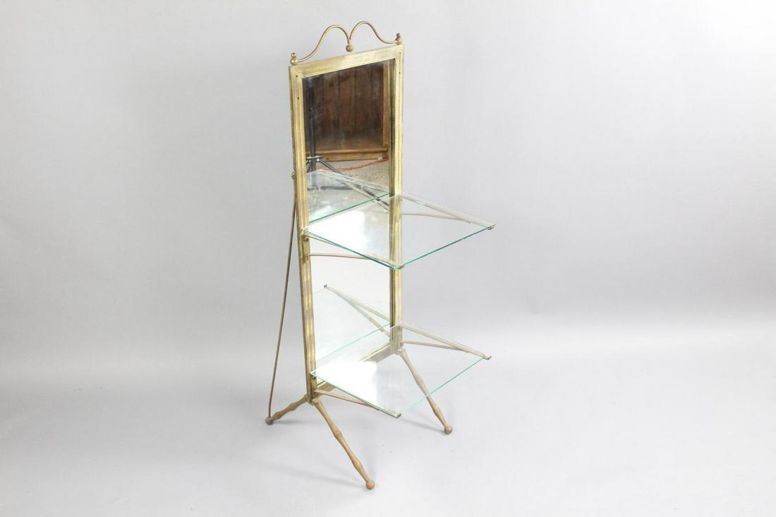 Victorian Brass Standing Display Mirror 2 Glass Shelves (1 of 9)