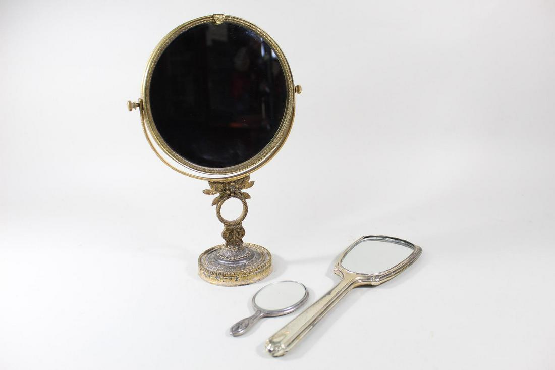3 Small Ornate Metal Handheld Tabletop Vanity Mirrors (1 of 20)