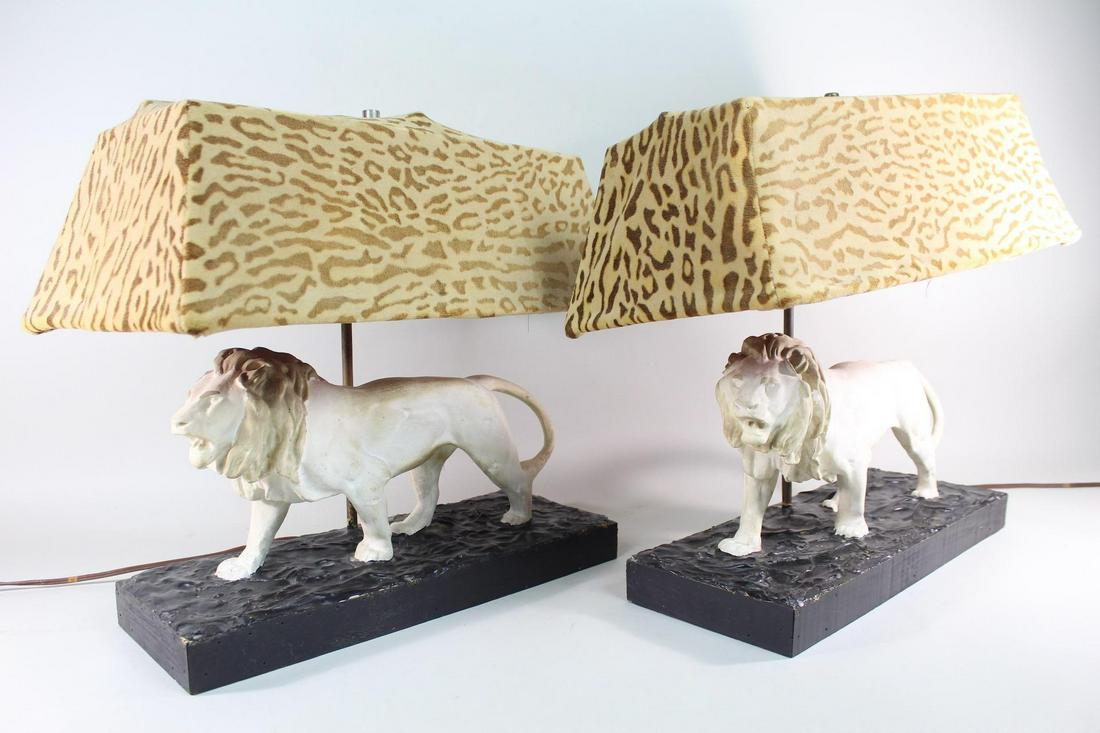 Pair Cat Table Lamps w/ Lion Base & Leopard Print Shade (1 of 17)
