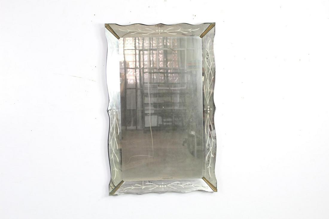 Large Wall Mirror w/ Mirrored Frame, Frosted Details (1 of 13)