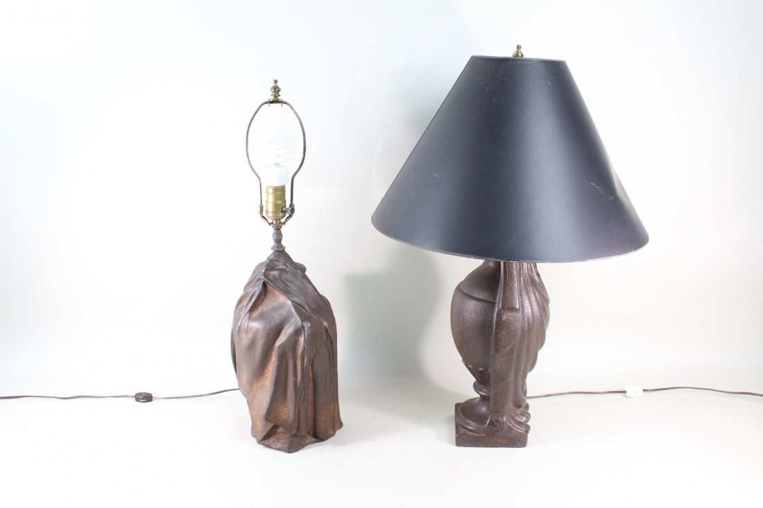 2 Cast Iron Table Lamps w/Draping Details & Angel (1 of 13)