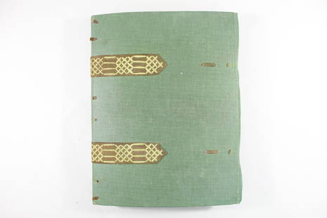 Antique Green Postcard Album,Full from Estate: Antique Green leather and canvas post card album filled with travels and collected Ephemera. The faded patina to the cover is a lovely minty green. The hand stitched leather strap details are heavily