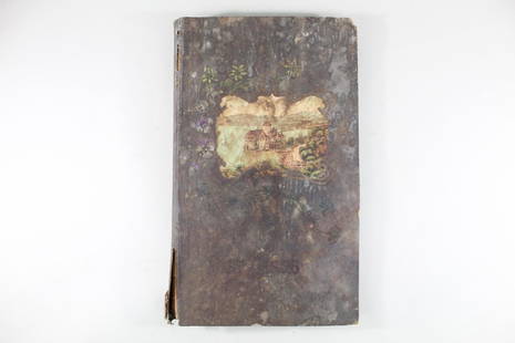 Antique Travel Greeting Postcard Album,Full from Estate: Large folio sized album of Antique post cards and Ephemera. Debossed 'Post Card' label on cover below a scenic view of a lovely property on waters edge. Inside you will find a wonderful array of