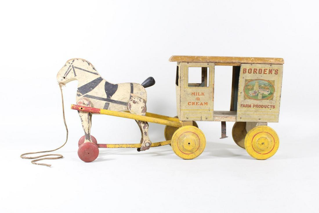 Wood & Tin Horse Wagon Pull Toy Rich Toys,Borden's Farm (1 of 12)