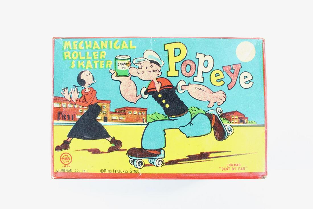 Mechanical Tin Wind Up Popeye Roller Skater Linemar Toy (1 of 14)
