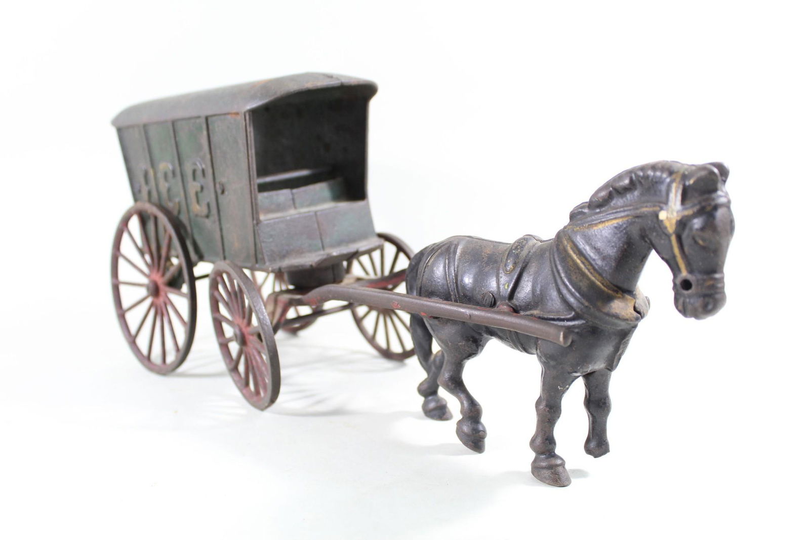 Antique Cast Iron Horse Pulling Ice Wagon, Toy, Model (1 of 8)