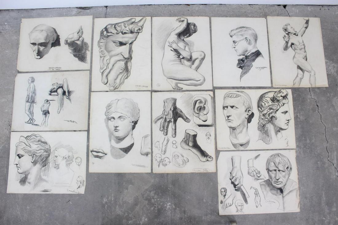 11 1930's Student Study Charcoal Drawings,Sculpture (1 of 14)