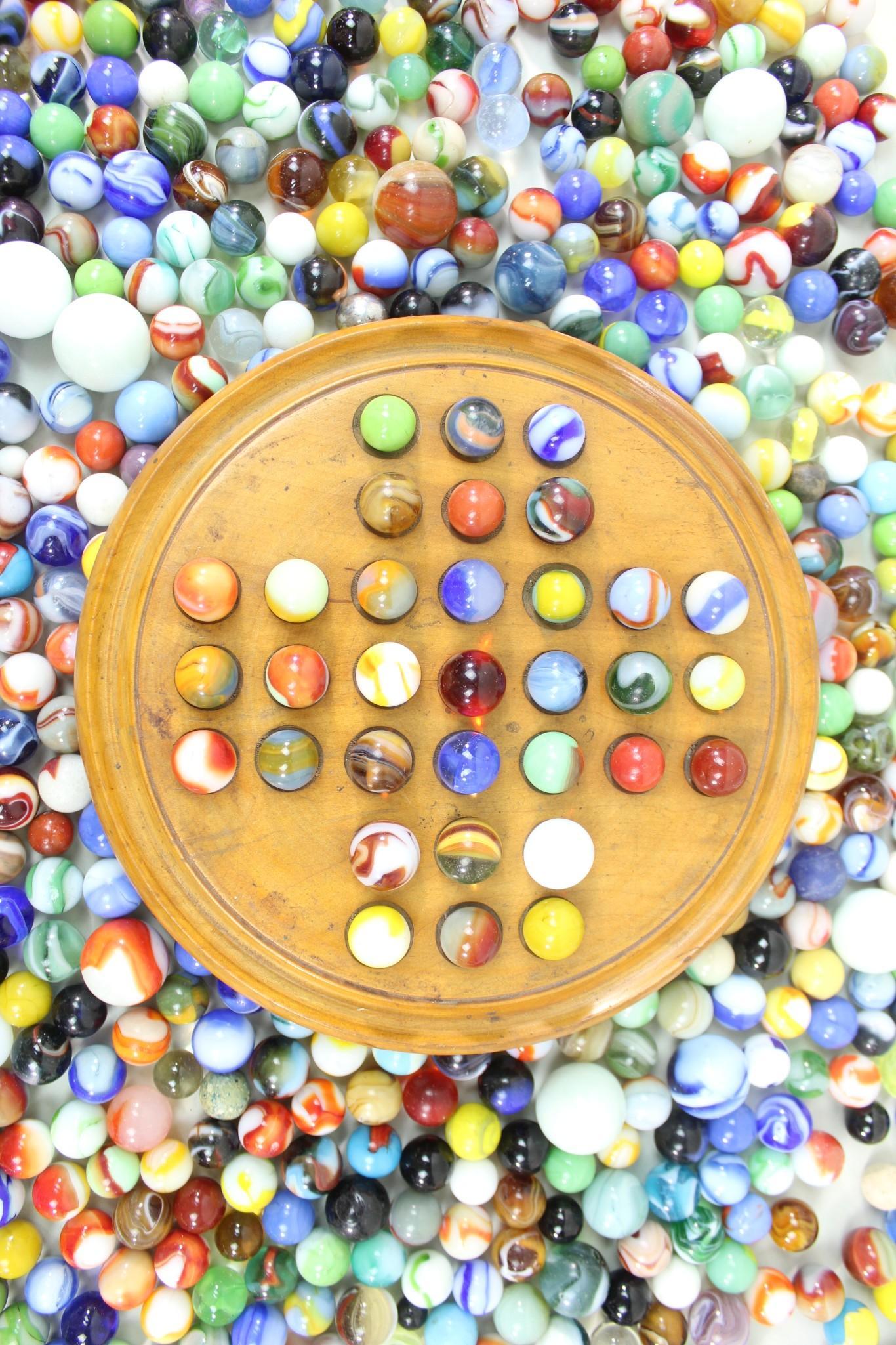Lot of Antique Glass Marbles & Wood Board Game (1 of 10)