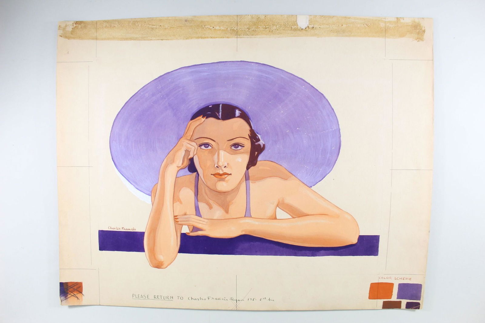 Original Art Deco Fashion Illustration Painting, Signed (1 of 9)