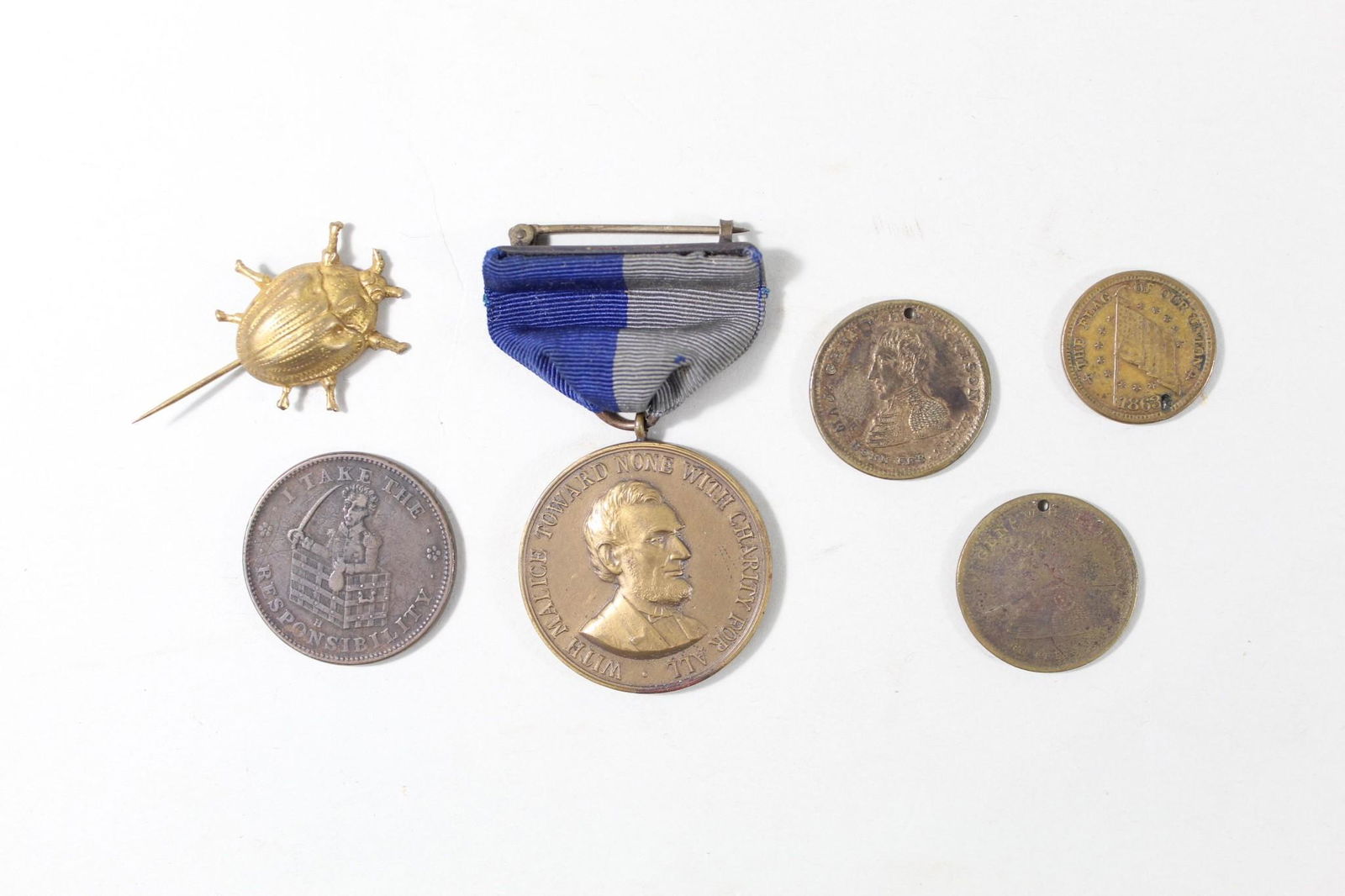 6 Civil War Era Coins Medallions Pins Harrison Lincoln (1 of 11)