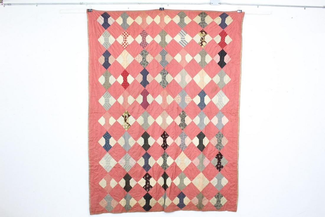 Pink & Paisley Bow Tie Pattern Vintage Handmade Quilt (1 of 12)