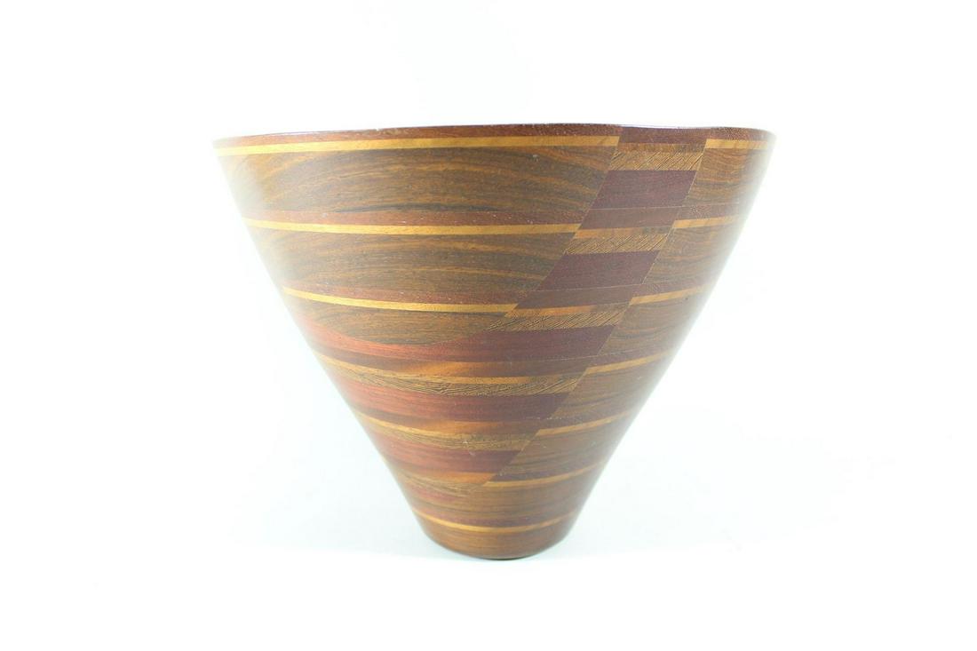 Turned Inlaid Wood Colored Fruit Display Bowl,Modern (1 of 6)
