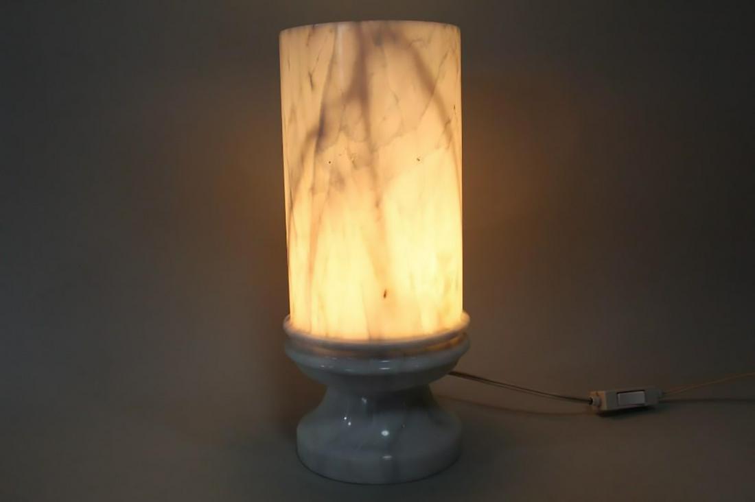 Modern Round Cylindrical Carved White Marble Table Lamp (1 of 8)