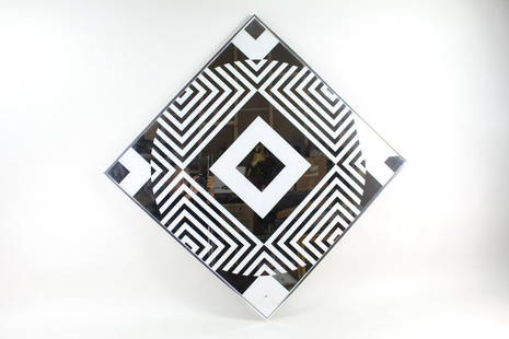 Turner Chicago Mid-Century Op Art Psychedelic Mirror: Turner Chicago Mid-Century Op Art Psychedelic Mirror. A cool Op Art mirror in the style of Greg Copeland or Bridget Riley. It has a chrome, metal frame, backed by cardboard. The geometric psychedelic