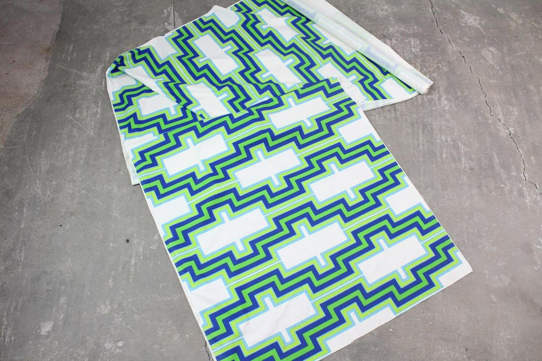 Green & Blue Marimekko Style Screen Printed Fabric (1 of 7)