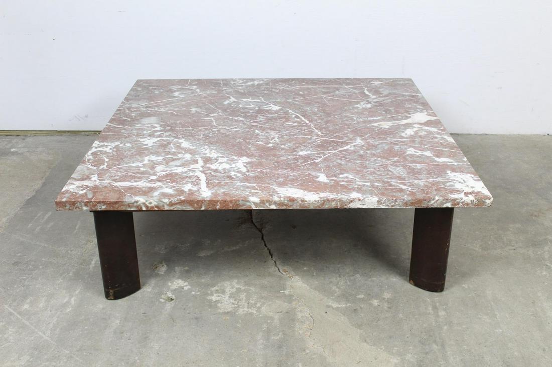Mid Century Modern Red Marble Top Square Coffee Table (1 of 9)