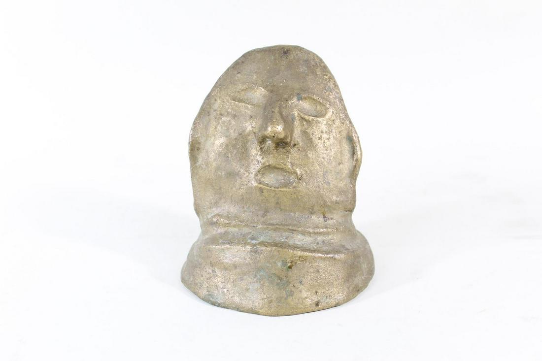 Small Primitive Modern Bronze Head Sculpture Statue (1 of 7)