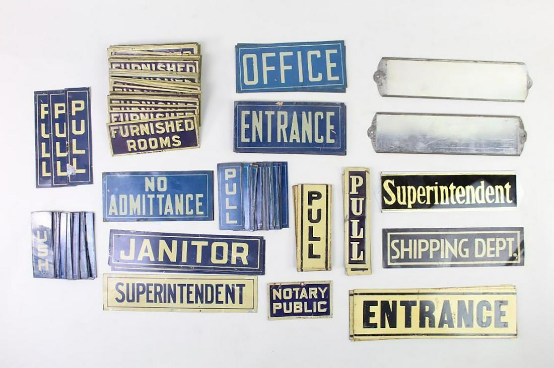 Large Collection 50 Vintage Metal Enamel Signs B&W Type (1 of 12)