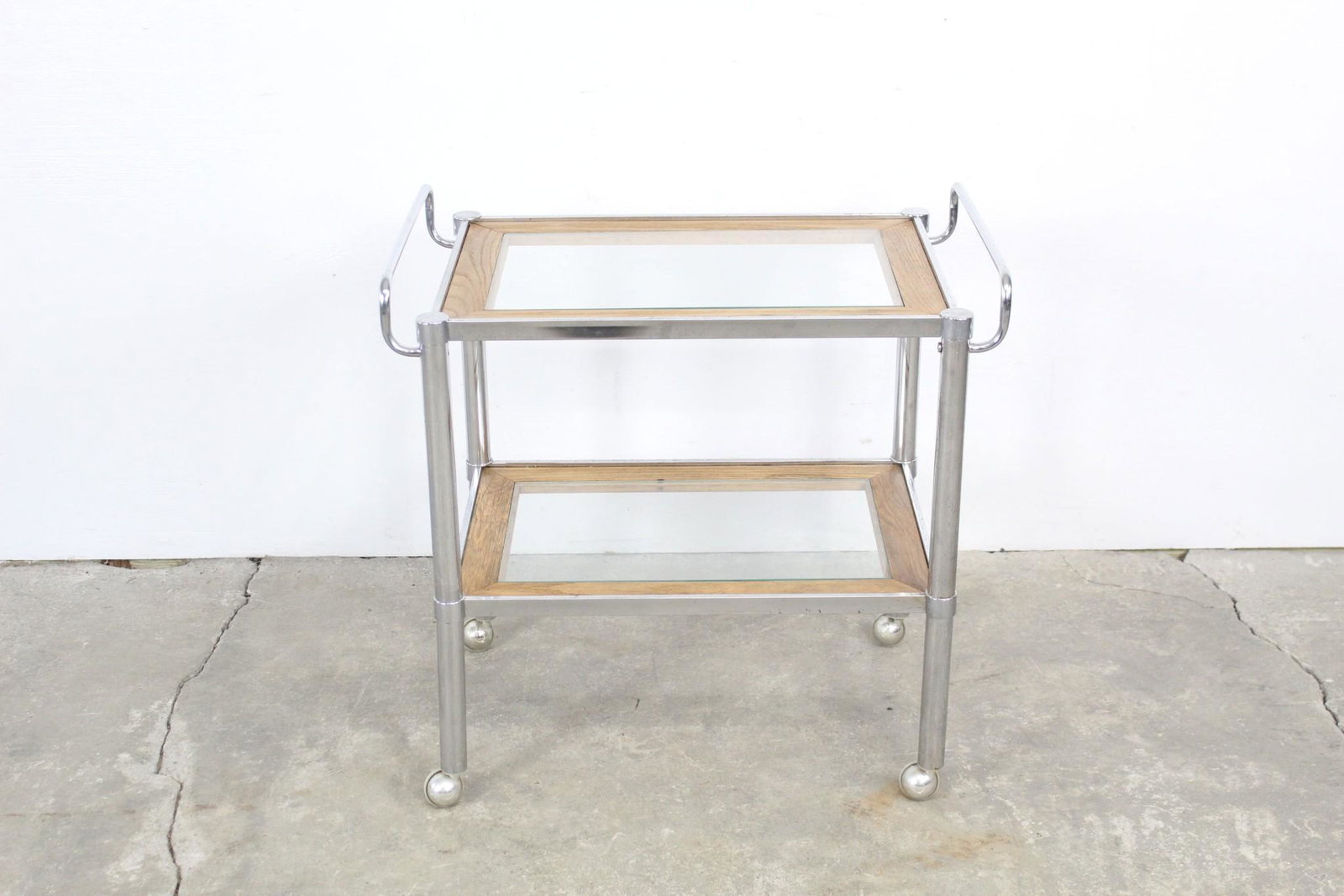 Mid Century Modern Milo Baughman Wood Chrome Bar Cart (1 of 13)