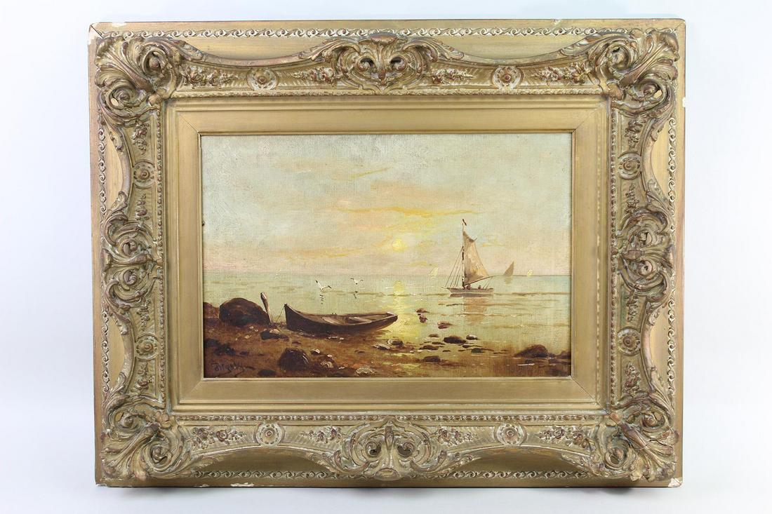 Seascape Sailboat Painting w Ornate Frame Signed Bigsby (1 of 16)