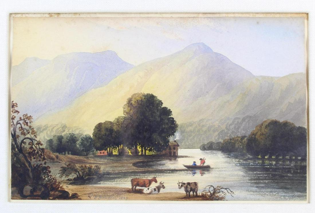 Antique Bucolic Watercolor Painting, E. Bradley 1829 (1 of 13)