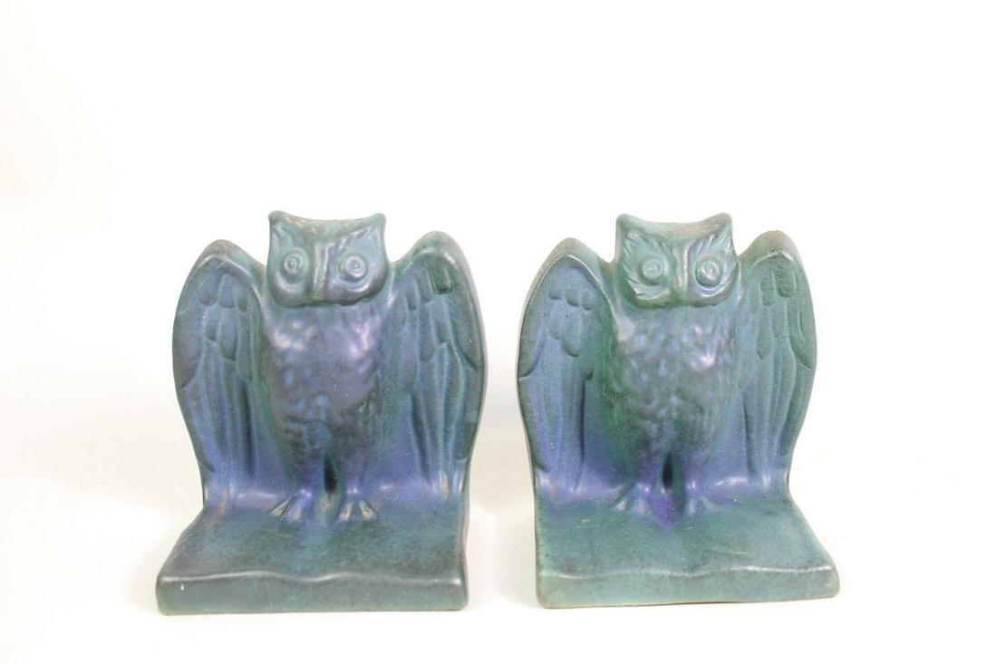 Pair of Van Briggle Ceramic Art Pottery Owl Book Ends (1 of 9)