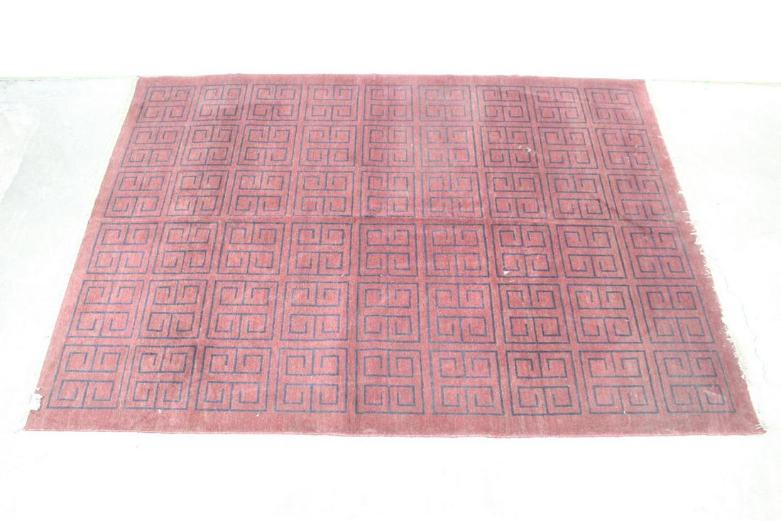 Red Afghan Hand Woven Wool Rug w/Geometric Key Pattern (1 of 8)