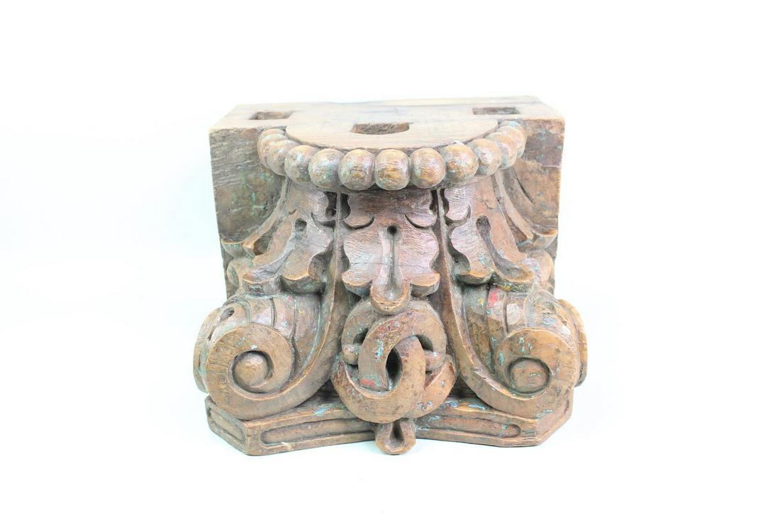 Carved Wood Column Pedestal Base, Architectural Salvage (1 of 9)