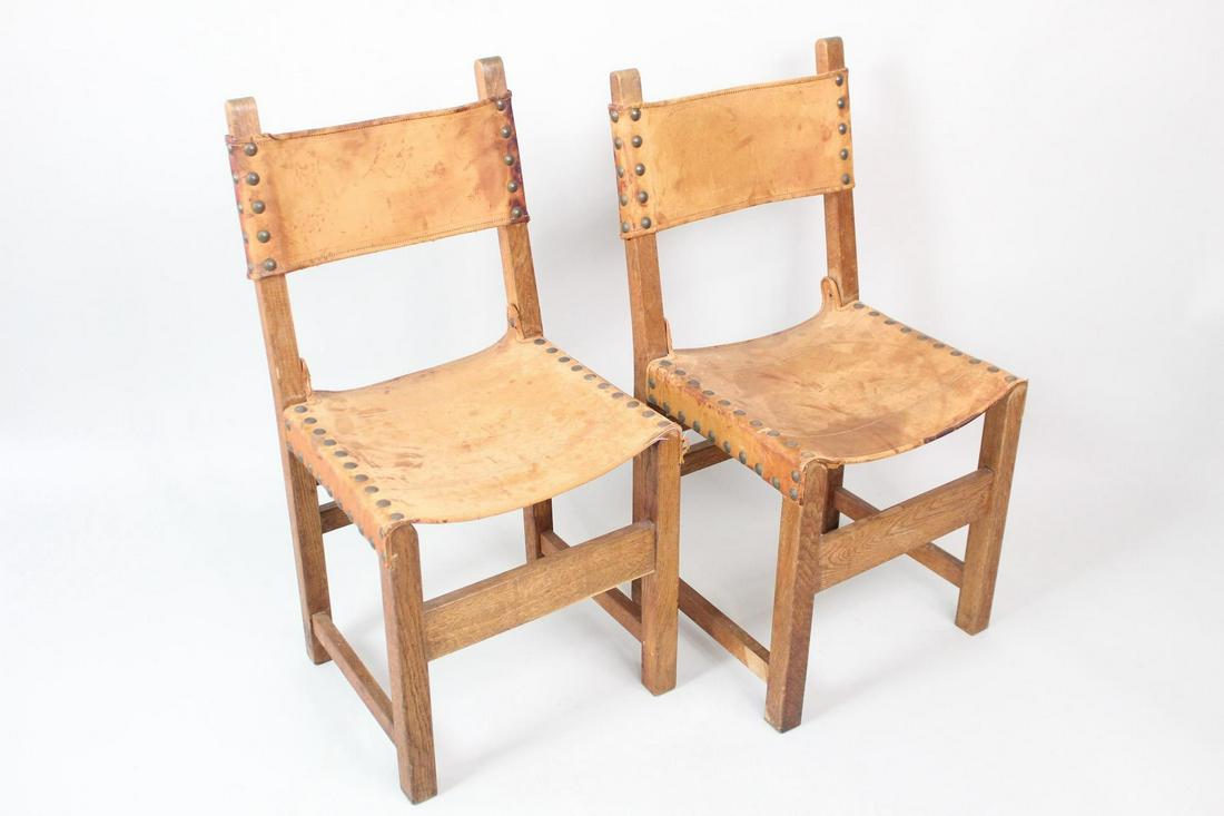 Pair Mid-Century Modern Studded Leather & Wood Chairs (1 of 13)