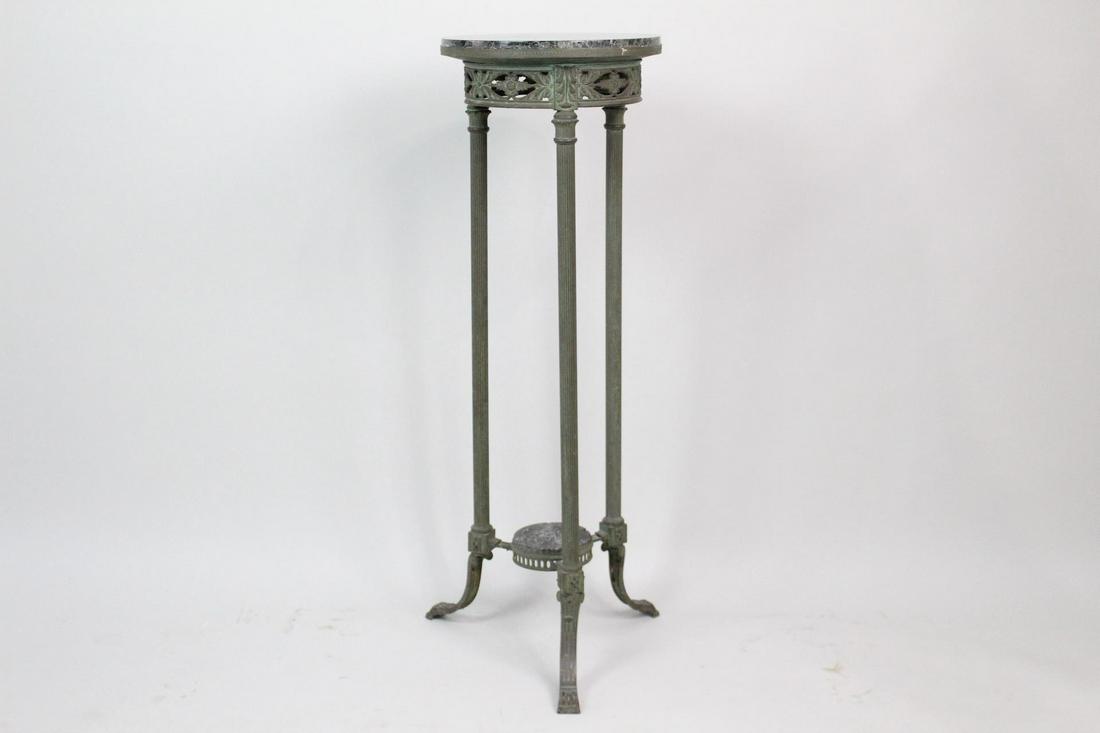 Neoclassical Marble Top Patinated Metal Plant Stand (1 of 8)