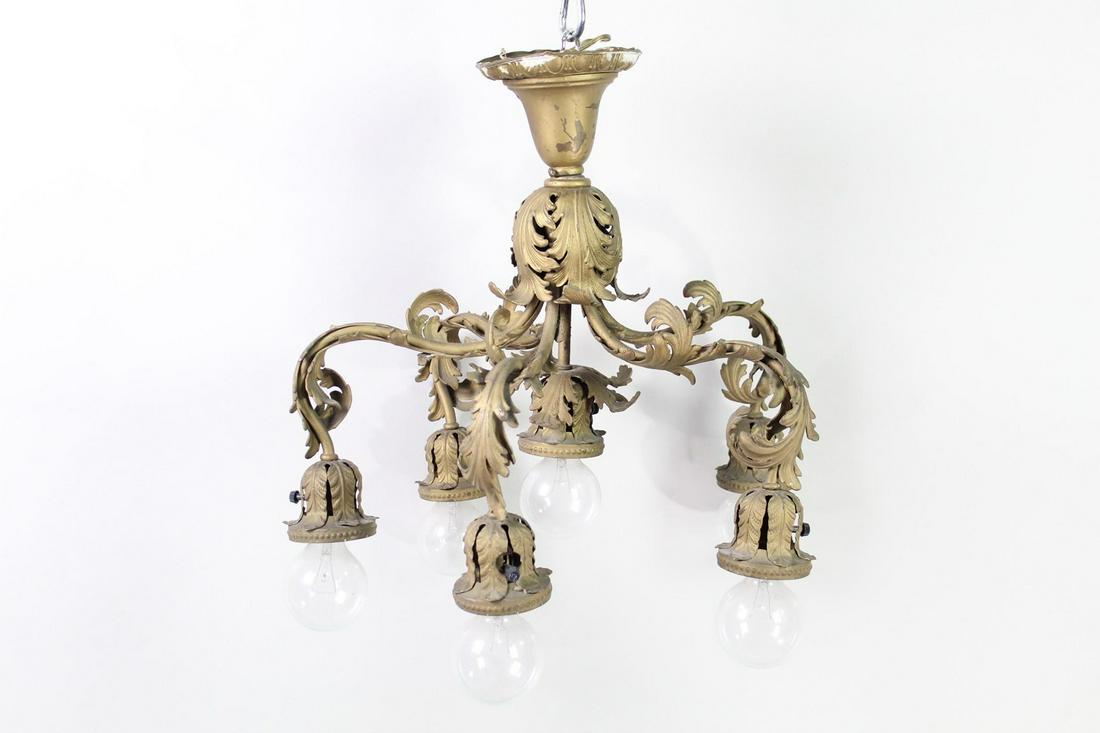 Antique Brass 6Lite Draped Leaves Foliate Ceiling Light (1 of 6)