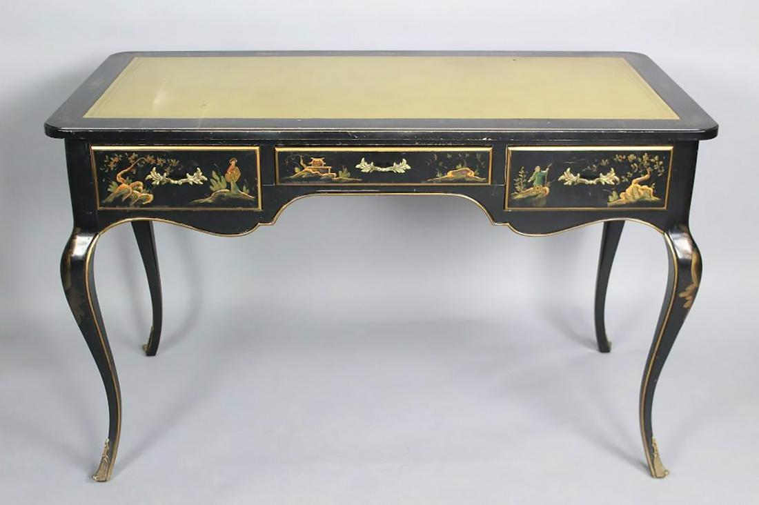 Chinoiserie & Gilt Bronze Bureau Leather Top Desk,Black (1 of 12)