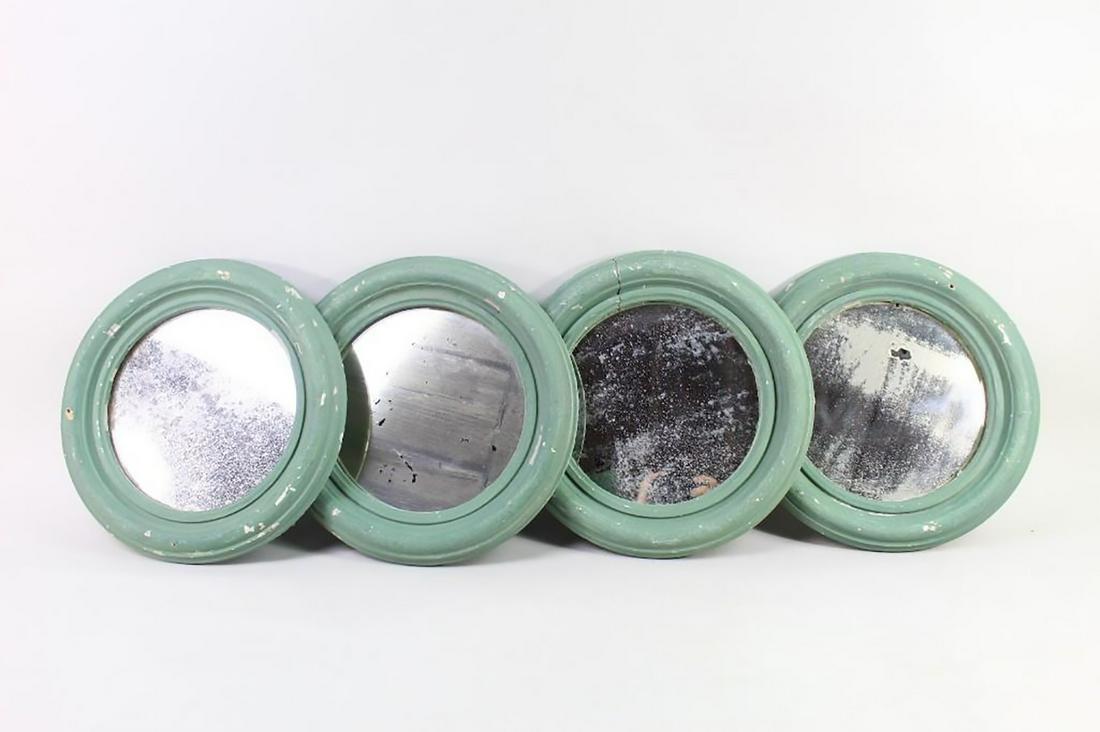 Set of 4 Small Round Green Painted Porthole Mirrors (1 of 8)