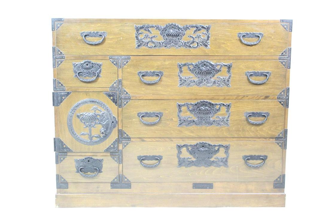 Korean Tansu style Wood Chest of Drawers,Metal Floral (1 of 18)