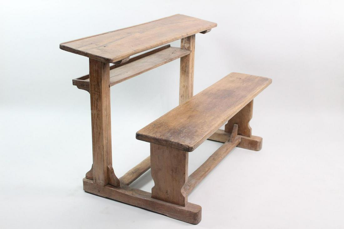 Primitive Wooden School Desk w/ Bench (1/3) (1 of 13)