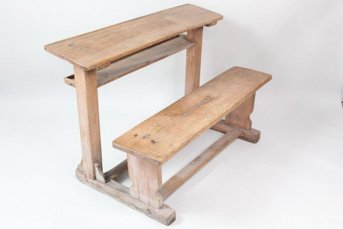 Primitive Wooden School Desk w/ Bench (3/3) (1 of 9)
