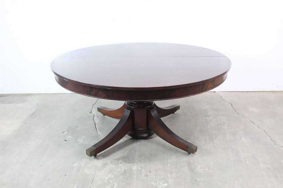 Large Round Antique Wood Pedestal Dining Table (1 of 11)
